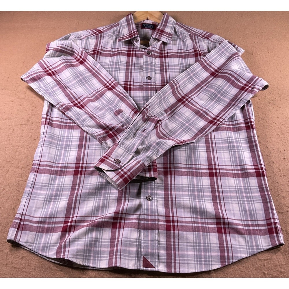 UNTUCKit Spotteswood Slim Fit Wrinkle Free Plaid Shirt Mens Medium Burgundy Grey